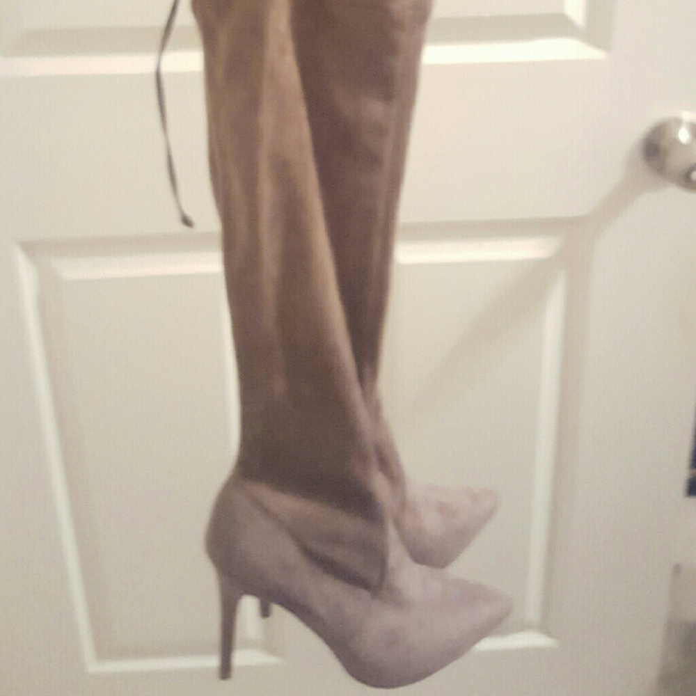 Nude/tan over the knee boots
